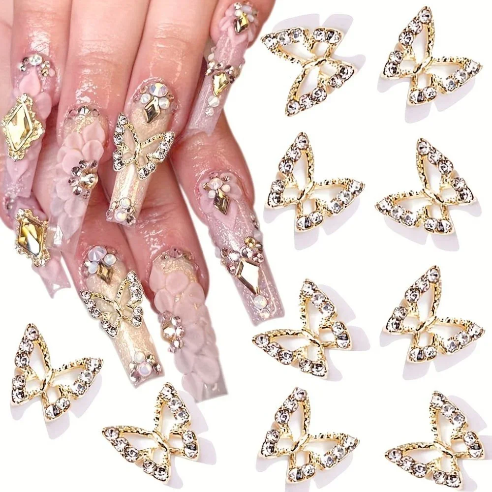 5pcs Butterfly Rhinestones Nail Charms Silver/Golden Butterfly Nail Jewelry - Picture 2 of 4
